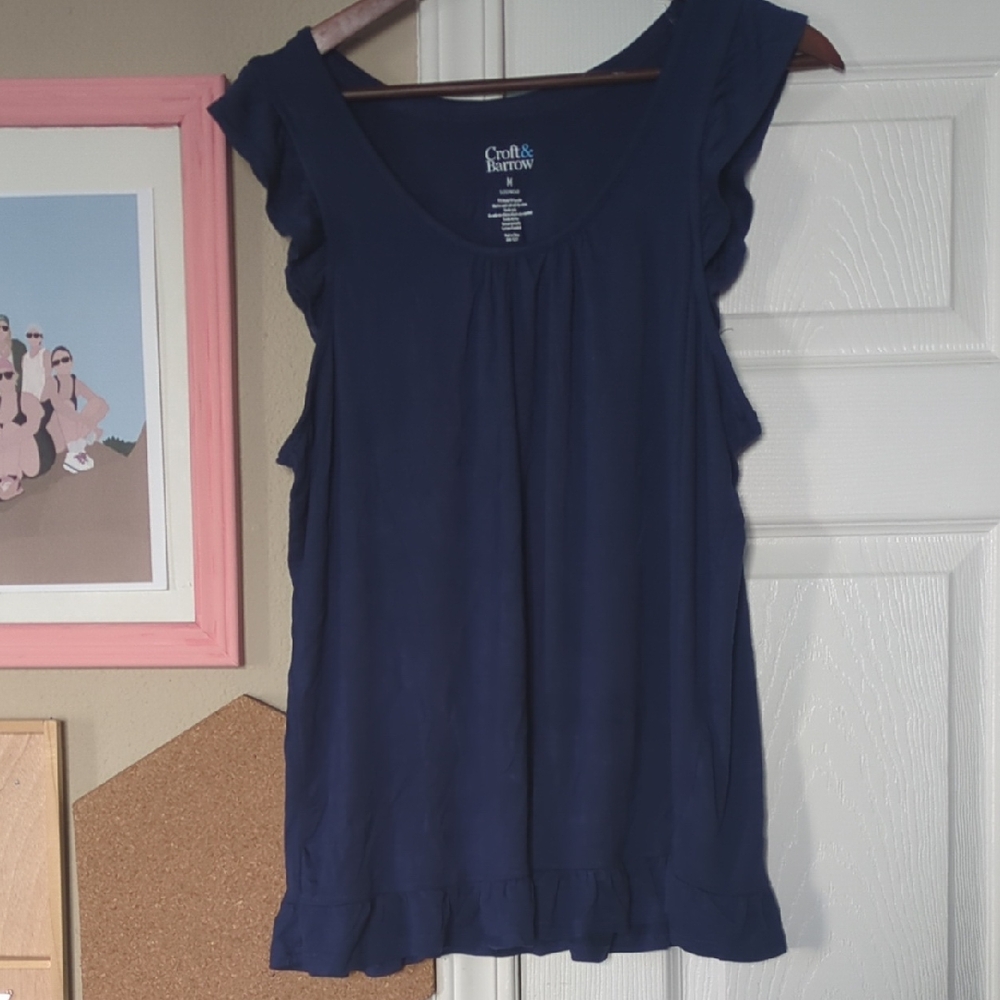 Croft & Barrow Navy Ruffle Sleeve Blouse